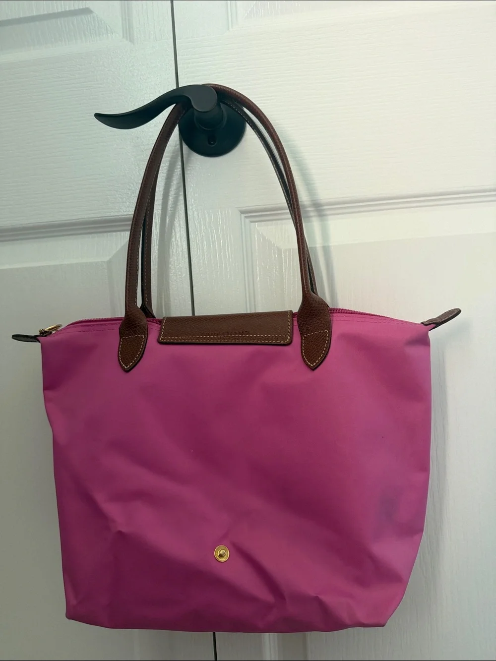 Longchamp Pink Tote with Brown Leather Trim